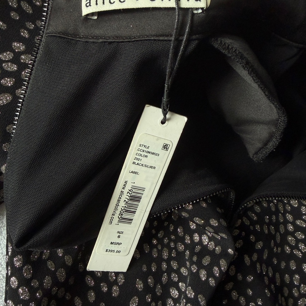 NWT $395 Alice + Olivia Black and Silver Mini Dress - Picture 9 of 11